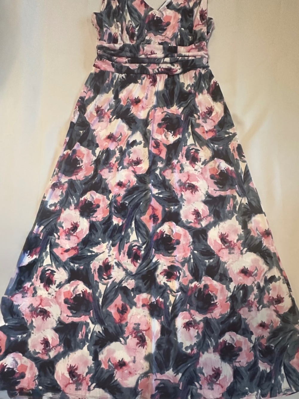 London Times Floral Maxi Dress Size 14 Pink Blue Gray Sleeveless